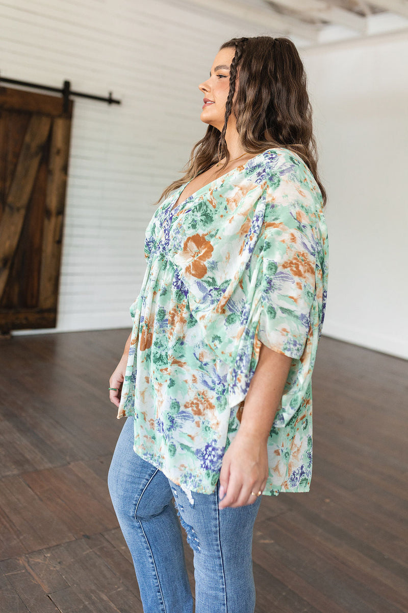 Floral Draped Peplum Top in Ivory * Sample Sale