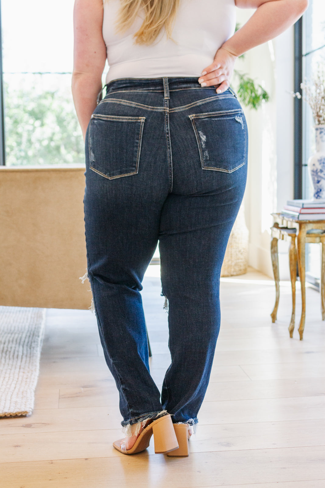 Sloane Mid Rise Heavy Destroyed Straight Jeans from Judy Blue