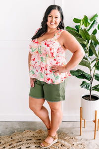 Layered, Tiered V Neck Sleeveless Top In Pink Florals * Sample Sale