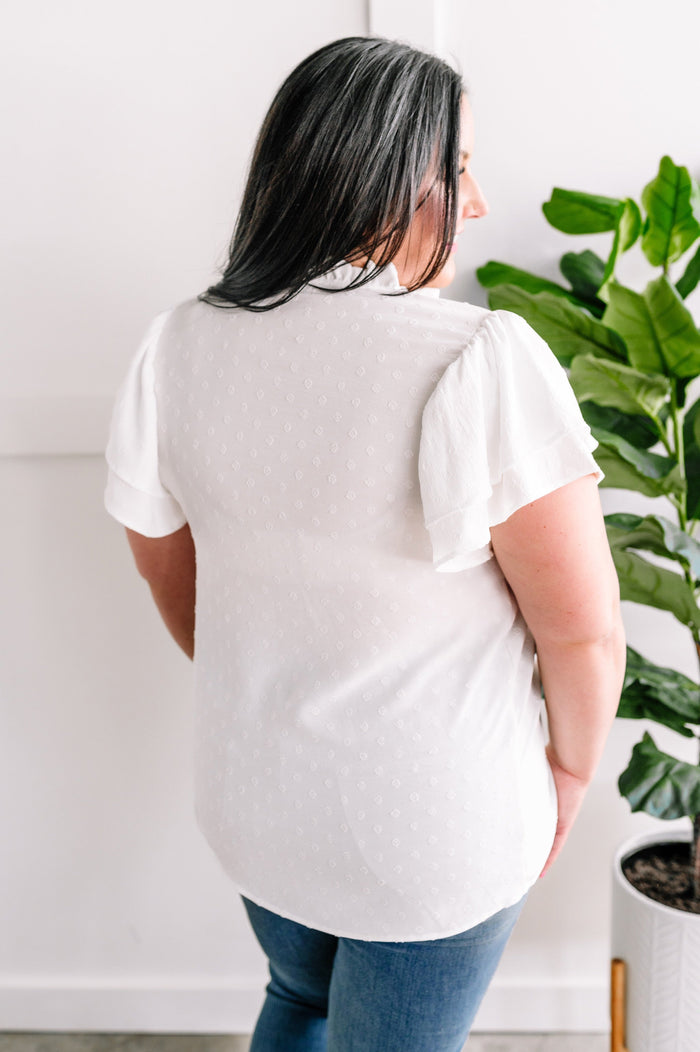 Gabby Ruffle Sleeve Blouse In Ivory Swiss Dot * Sample Sale