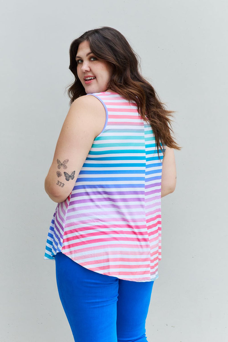 Rainbow Stripes Sleeveless Round Neck Top * Sample Sale