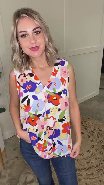 Sleeveless Blouse Top In Bright Florals * Sample Sale