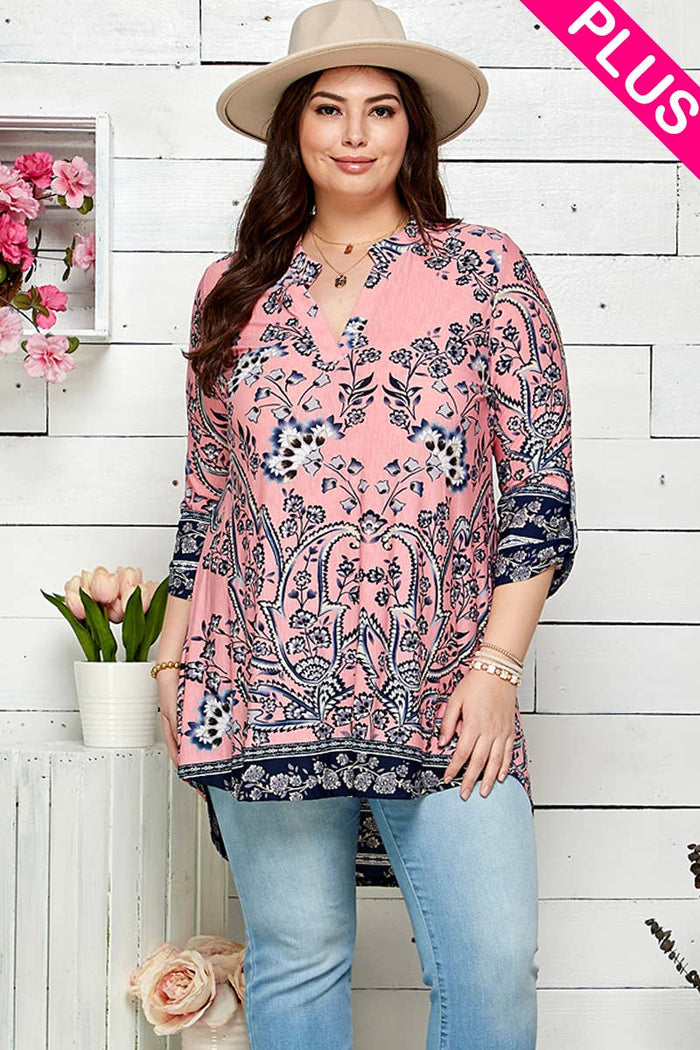 Gabby Style Blouse in Pink and Navy Paisley