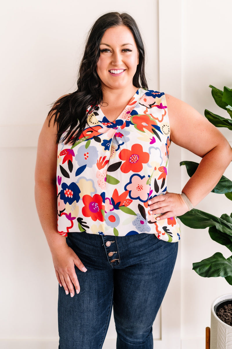 Sleeveless Blouse Top In Bright Florals * Sample Sale